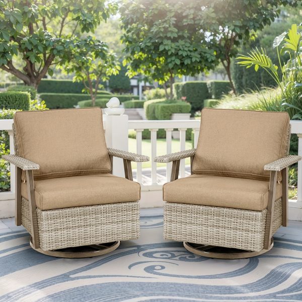 product-fancy-c254cf8c-06e8-4745-8e7a-669273f2f8d8 2pcs Oversized Outdoor 360°Swivel Rocker Patio Chairs Set, 2pcs Oversized Rocking Chair, Outdoor Swivel Rocking Glider Chairs Set Of 2, PE Wicker Rattan Outdoor Patio Swivel Rocking Furniture Set for Garden Porch