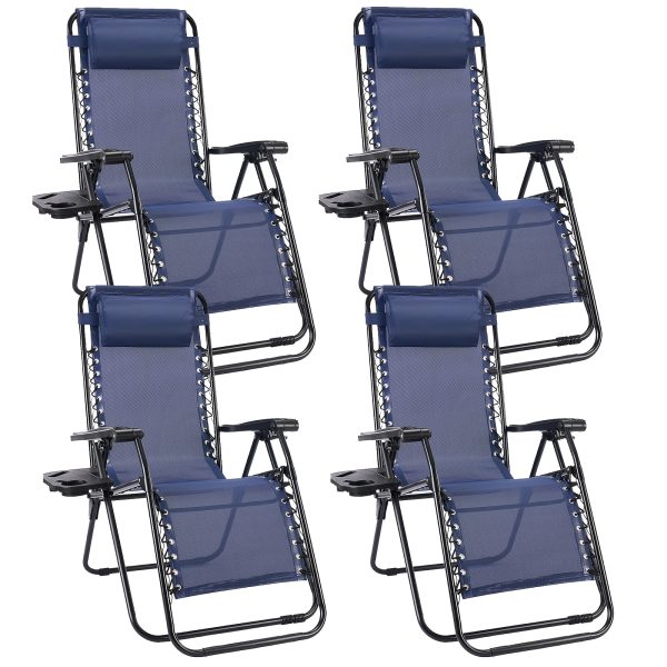 [Portable Foldable Chair] 4pcs Zero Gravity Lounge Chairs, Foldable Reclining Outdoor Chair with Pillow And Cup Holder, Space-Saving Portable Zero Gravity Chair for Patio, Poolside, Beach, Grassland, Camping
