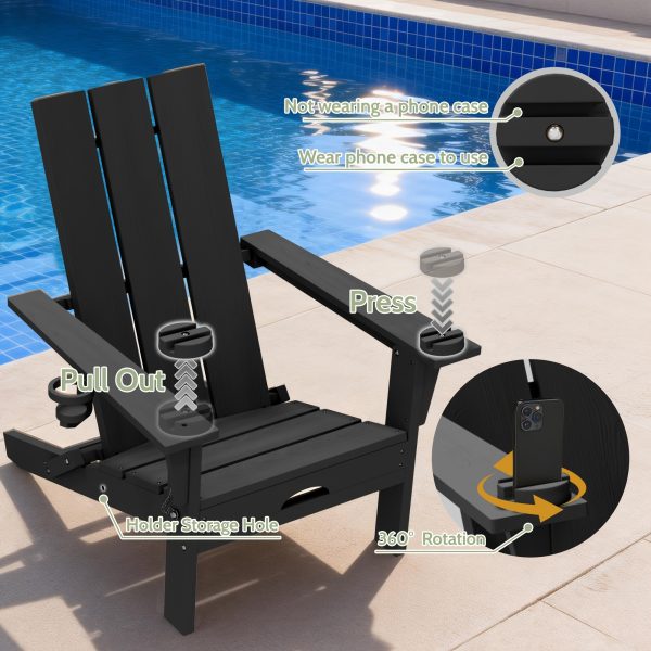 [Durable Outdoor Patio] Leasable 4pcs Folding Adirondack Chair Durable Oversized Ergonomic Plastic Outdoor Patio Furniture With Built-In Phone Holder And Cup Holder, Weather Resistant Fire Pit Chair For Patio Backyard, Deck