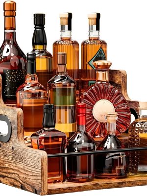 Solid Wood Liquor Bottle Display Shelf, Coffee Syrup Rack Organizer, 3 Step Countertop Liquor Wine Rack, Bar, Liquor Cabinet, Home Bar Shelf Stand for Liquor Whiskey, Spirits, Spice Rack