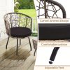 3pcs Bistro Set, Modern Furniture with Tempered Glass Table Top, 2 Chairs, Outdoor Wicker Patio Set, Washable Cushions,