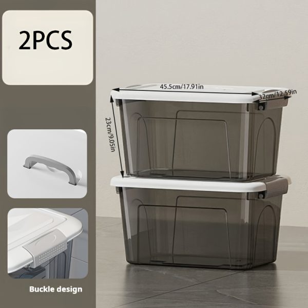 product-fancy-c2fd3e65-8aad-4053-aca9-b2ebed778493 2pcs Set of Large Capacity Stackable Plastic Storage Bins with Lids, Featuring Double Locking Latches, Wheels, and a Grey Striped Design. These Multi-functional Storage Boxes Are Perfect for Organizing Clothes,, and Closets.