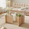 product-fancy-c314badb-e07f-4039-ad94-d5fba4af7a67 39.4" Coffee Table Glass, Modern Minimalism Rectangle Center Table, Glass Top with Sturdy Wooden Base, Small Glass Wood Coffee Table for Home, Living Room, Apartment, Office, Easy Assembly