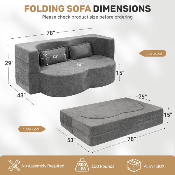 product-fancy-c37ad575-8ca1-4dd7-97e3-fc4bb8ab5f22 Convertible Folding Sofa Bed, 78" Full Size Floor Sleeper Couch, Faux Rabbit Fur Full Foam Futon Loveseat for Living Room Bedroom, No Assembly Required