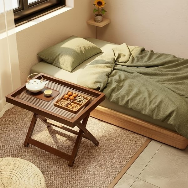 product-fancy-c38e4251-2692-4c8f-80bd-39d174de54a7 Foldable Side Table with Raised Edge Tray, X-Shaped Legs, Multi-Purpose Bedside & Sofa Table for Bedroom Living Room Bay Window