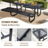 4/6FT Heavy-Duty Metal Picnic Tables For Outdoor, Rectangular Commercial 4-6-Person Picnic Tables With Bench, Expanded Picnic Table And Bench Set, Outside Furniture Set For Yard, Outside, Garden, Backyard, Porch, Patio, Lawn, Black, Weather Resistant