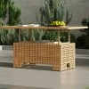 [Outdoor Wicker Table] Extendable Outdoor Wicker Coffee Table Measuring 51.25 Inches in Length And 27 Inches in Width, Featuring a Luxurious Brown Woodgrain End That Offers a Natural Feel And Outstanding Durability