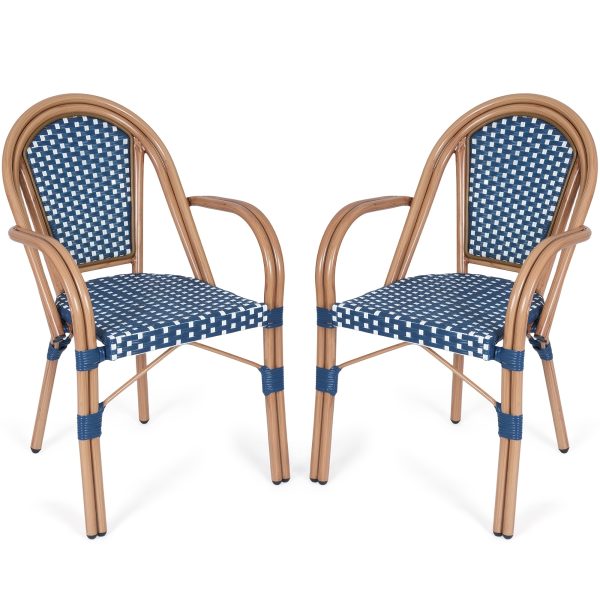 product-fancy-c3d2ea5b-f915-4eaf-856c-efcefc7d7900 French Bistro Chairs Set Of 2, Hand-Woven PE Rattan Outdoor Arm Dining Chairs with Metal Frame for Garden Balcony