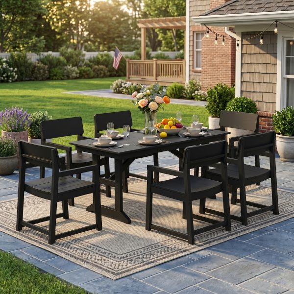 5- And 7pcs Patio Dining Set, Outdoor Table And Chairs, All Weather Furniture with Umbrella Hole for Backyard Garden Deck Lawn Pool