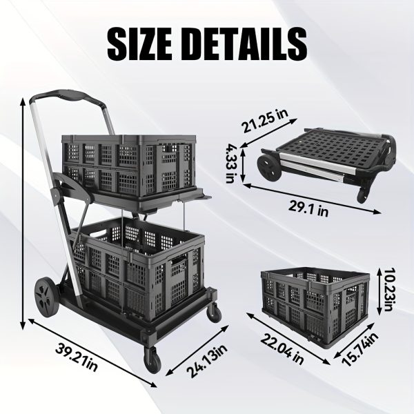 Two Layers Folding Shopping Cart | Multi Use Functional Collapsible Carts | Collapsible Grocery Carts | Shopping Cart with Storage Crate | Utility Cart for Groceries, Warehouse, Supermarket.Black