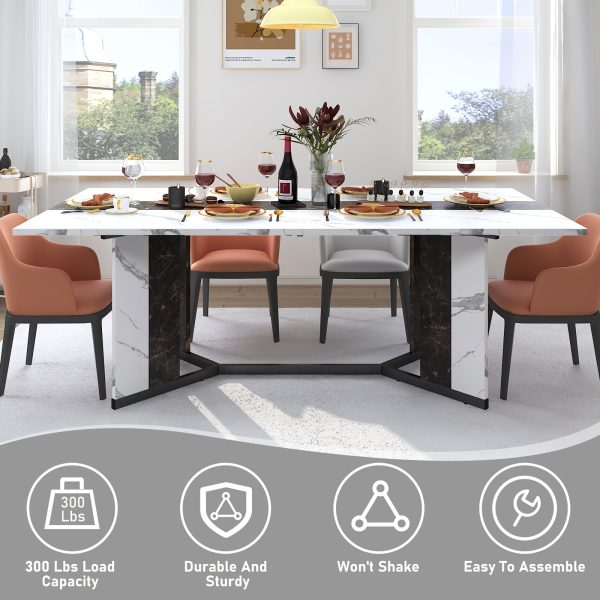 product-fancy-c40aaaea-f316-4d2e-ae5c-15715e73e96d Waterproof and Scratch-Proof Dining Table - Luxurious 71-Inch Large Rectangular with Marble-Color Wood Top - Adjustable V-Shaped Legs for 4-7 People - Ideal for Family Dinners, Office, Kitchen, Living Room