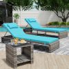 product-fancy-c427a0ea-2f30-4d9d-b117-415e36620bfb Lounge Chair Set, 3pcs Outdoor Modern Patio Furniture Lounge Chairs Set of 2 with Adjustable Backrest And Side Table, Durable PE Wicker, Weather Resistant Cushions, Blue