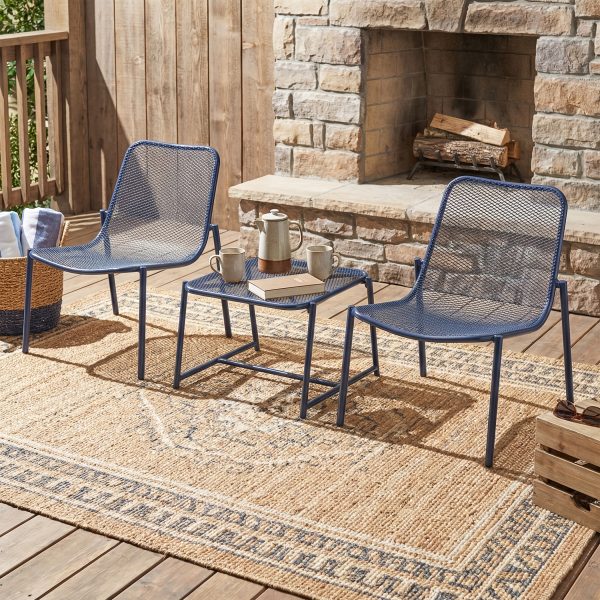 product-fancy-c44b3c8b-6a54-4a3f-a9c2-a90158b48b35 3pcs Set Of Wrought Iron Art Outdoor Coffee Tables And Chairs, Durable And Stable, Fashionable And Creative Party, Evening Party, Garden Leisure Chairs, Tropical Style Breathable Mesh Design
