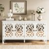 Modern Freestanding Buffet Credenza with Mirror & Storage - Adjustable Shelf Cabinet Suitable for Living Room, Dining Room, Entryway - Elegant Panel Doors & Tall -Standing Furniture