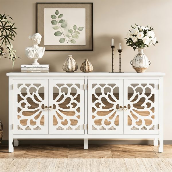 Modern Freestanding Buffet Credenza with Mirror & Storage - Adjustable Shelf Cabinet Suitable for Living Room, Dining Room, Entryway - Elegant Panel Doors & Tall -Standing Furniture