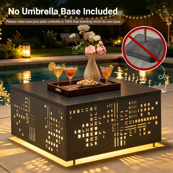 product-fancy-c4699074-f481-4b85-8fe4-d62018961865 Only One Outdoor Metal Coffee Table with Lights And An Umbrella Pole Hole, Black Or Gray Two Table Color Options, A Coffee Table Suitable for Pairing with Outdoor Patio Furniture, Easy to Assemble