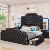 product-fancy-c4c30678-ae1c-4d8e-8558-8254ac33102e Queen Size Bed Frame with 2 Nightstands with Mirror, Modern Platform Bed Frame with 53" Tall Headboard and 4 Storage Drawers
