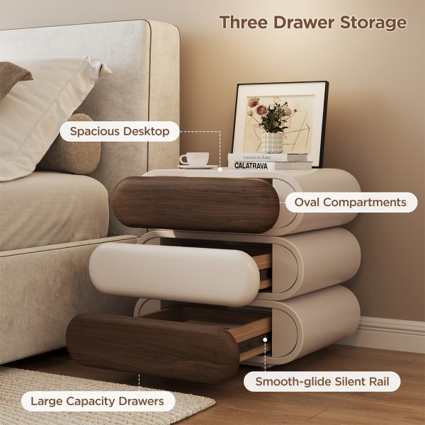 product-fancy-c4d0c566-90e5-4b5e-b012-38f067b8b300 Premium Mid-Century Wood Nightstand, 3-Tier End Table with Storage Drawers & Curved Profile Design, Elegant Bedside Table for Bedroom Or Living Room, White Brown, No Assembly Required High-Quality Craftsmanship, Christmas