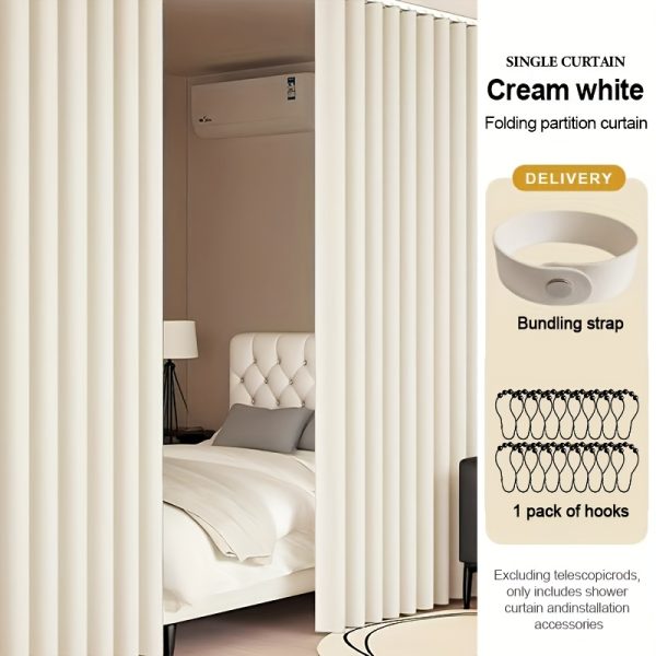 product-fancy-c4d12049-d202-403f-be31-2a71d7d17f07 1pc Partition Curtain Folding Retractable Partition Curtain Elegant Stylish Fabric Screen Room Sleep Area Divider Study Space Zoning Essential Foldable Storage with Hooks Space Saving Multi-Purpose Mother Must-Have