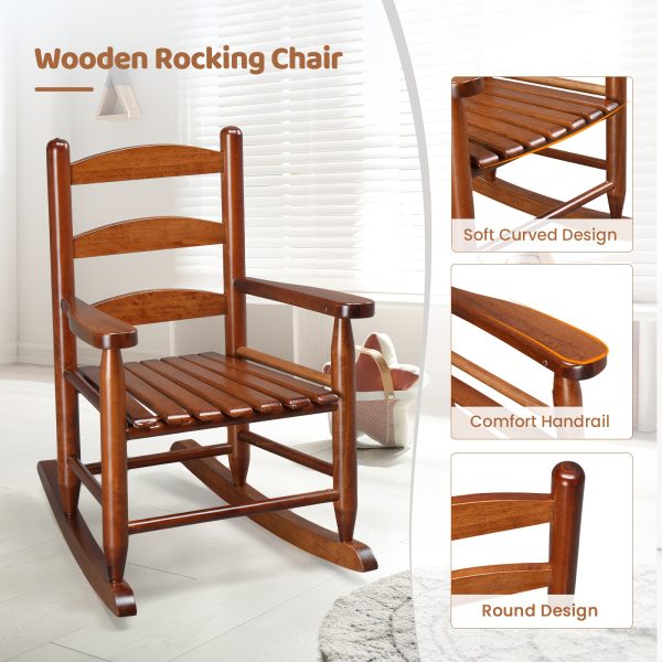 product-fancy-c4dc1a8e-d913-4af8-85ee-eec203bd3761 Kids Rocking Chair for 3-6 Ages, Small-Size, 14.8 X 18.5 X 22.6In, Solid Wood Material, All-Weather Wooden Porch Rocker with High Backrest, Ideal for Outdoor&Inddor, Birthday/Festival Gift for Children, Teak