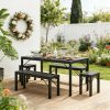 product-fancy-c4e29ca7-1391-4269-8373-db99653f22e3 Non-Folding 5pcs Indoor & Outdoor Dining Table Set, 6 Seater Patio Kitchen Table with 2 Benches & 2 Stools, Industrial Space-Saving Set for Picnic, Camping, Backyard