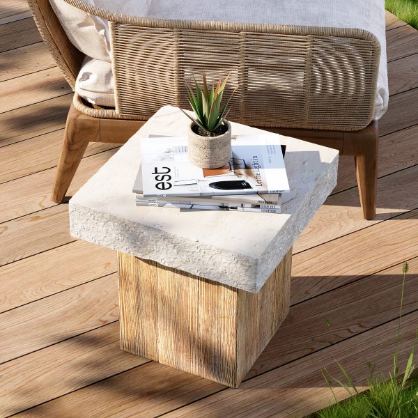 Modern Sculptural Mgo Outdoor Side Table, Grey Faux Wood And Stone Cylinder Nesting Table Set, Weather-Proof Concrete Garden Stool for Patio Living Room