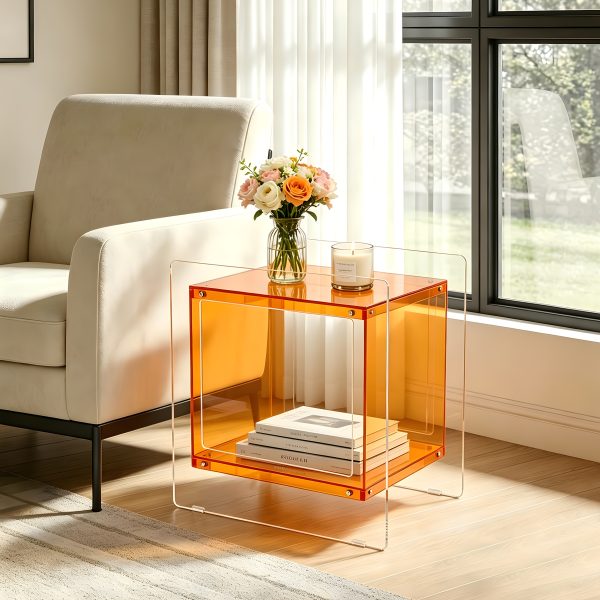 AESOME Modern Clear Acrylic Nightstand with Open Shelf - Portable Bedside Table Suitable for Small Spaces, Multicolor Contemporary Shelf Unit, Assembly Bedside Storage for Bedroom, Bathroom, Office, Living Room, Non-Wood