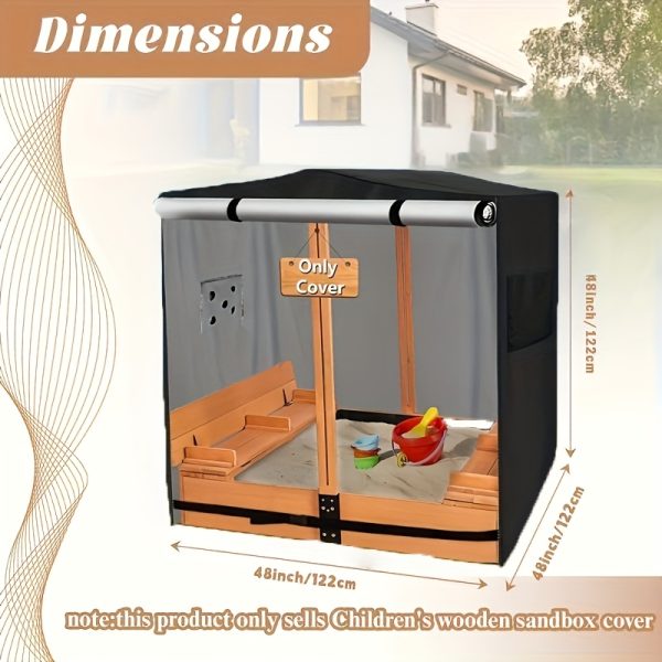 [Heavy-Duty Sandbox Cover] OKEECA Heavy-Duty 420D Oxford Cloth Sandbox Cover with Roof And Foldable Bench | 48 Inches Wide X 48 Inches Deep X 48 Inches High, Black (Excluding Sandbox)
