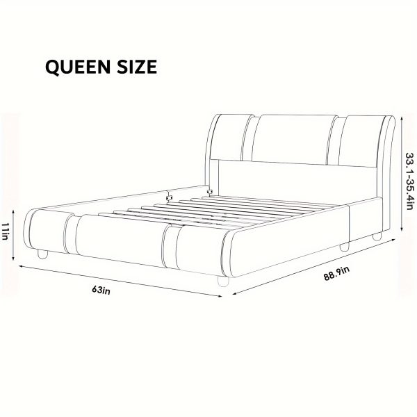 Contemporary Platform Bed Frame Made of Faux Leather, Featuring Iron Metal Accents, an Adjustable Headboard, And Wooden Slats for Support, Eliminating The Need for a Box Spring