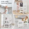 product-fancy-c58965f7-5c4f-4534-889e-94f2959a5277 Wooden Foldable Learning Tower with Blackboard - 3-In-1 Step Stool And Assisted Standing Tower, Foldable Kids Table And Chair Set, for Toddlers 18+ Months