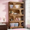 product-fancy-c5aee838-3dcc-4aac-b193-6f3b886a751d 71-inch Tall 4-Tier Solid Hardwood Bookcase with Storage Shelves - Modern Freestanding Bookshelf, Natural Wood & / Painted Shelves, Sturdy Floor-Standing Design for Living Room, Bedroom, Home Office - Easy Assembly Required