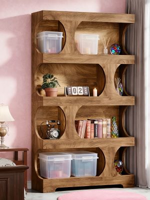 71-inch Tall 4-Tier Solid Hardwood Bookcase with Storage Shelves - Modern Freestanding Bookshelf, Natural Wood & / Painted Shelves, Sturdy Floor-Standing Design for Living Room, Bedroom, Home Office - Easy Assembly Required