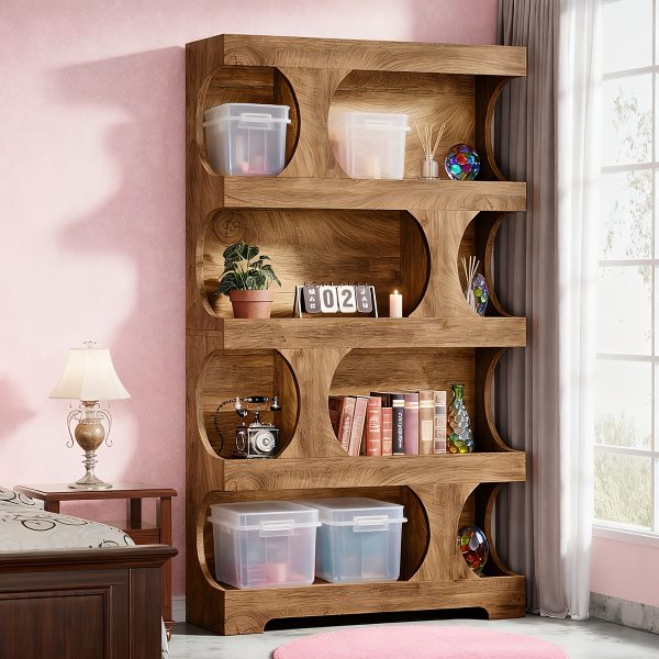 product-fancy-c5aee838-3dcc-4aac-b193-6f3b886a751d 71-inch Tall 4-Tier Solid Hardwood Bookcase with Storage Shelves - Modern Freestanding Bookshelf, Natural Wood & / Painted Shelves, Sturdy Floor-Standing Design for Living Room, Bedroom, Home Office - Easy Assembly Required