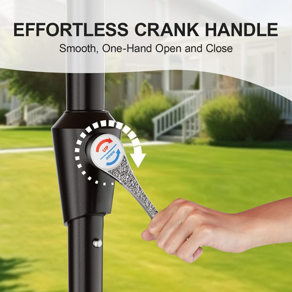 [Heavy Duty Patio Umbrella] 9ft Outdoor Umbrella, Heavy Duty Patio Umbrella with Crank, 6 Sturdy Ribs, UV Block for Market, Pool, Backyard, Garden (Base Sold Separately)