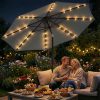 [Christmas & Halloween] Deluxe 32 LED Lighted Patio Umbrella - Navy Blue/Beige/Red/Brown, Solar 10Ft Market Umbrella with Base, Outdoor Table Umbrella with Ventilation, Solar Umbrella with Push Button Tilt/Crank for Garden, Deck, Backyard, Pool, Christmas & Halloween