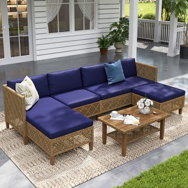 [Boho Wicker Patio Set] 1/2 Packages Shipping MixPatio Boho Wicker Patio Furniture Sofa Set, 3/6 Seaters, Outdoor Rattan Sectional Sets Conversation Set - Weather-Resistant, With Dual Storage Coffee Table for Garden, Patio & Deck