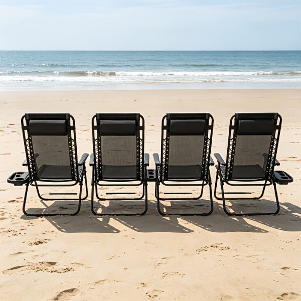 [Portable Foldable Chair] 4pcs Zero Gravity Lounge Chairs, Foldable Reclining Outdoor Chair with Pillow And Cup Holder, Space-Saving Portable Zero Gravity Chair for Patio, Poolside, Beach, Grassland, Camping