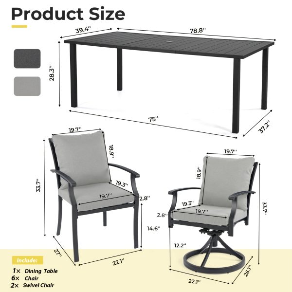 9pcs Outdoor Dining Set - Patio Dining Set for 8. Includes 1 Rectangular Table, 8 Dining Chairs with Cushions, for Lawn, Garden