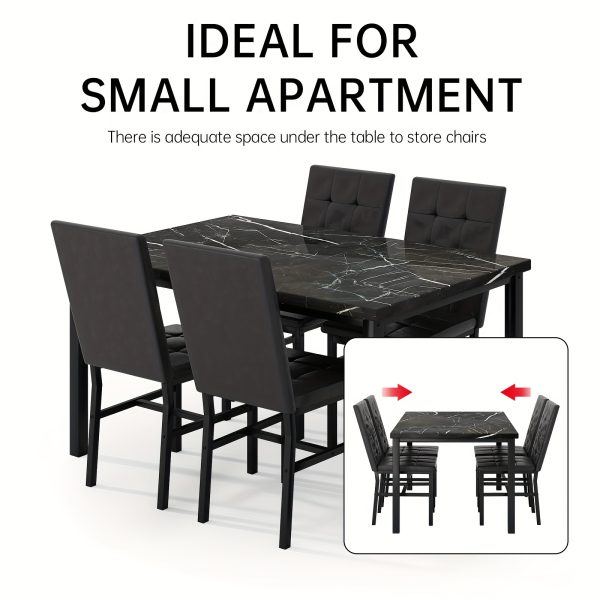 product-fancy-c61b5a15-f7f3-4371-80d3-57f890fbb149 LAMERGE 5pcs Of Dining Table Set, Dining Room Table Set Can Be Used By 4 People, Kitchen Table Set, 1 Artificial Anti-marble Pattern Table And 4 Metal Legs Chairs, Suitable for Living Room, Dining Room, Kitchen Furniture
