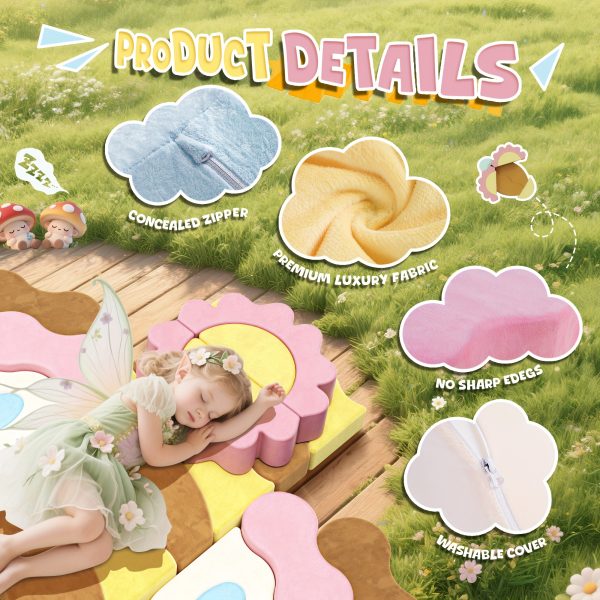 product-fancy-c63c0811-e341-4565-acc3-1b404468d3aa 23pcs Modular Kids Play Couches - Convertible, Multifunctional Foam Toddler Couches for Inspiring Child Creativity, Kids Nugget Sofas for Playroom & Bedroom (Flower Theme)
