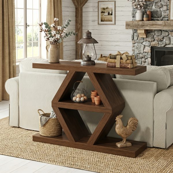 product-fancy-c63cb204-5696-4dd8-a845-337a5a13a4e1 3 Tier Farmhouse Console Table for Entryway, Wooden Sofa Table Behind Couch with Storage Shelves, 39.4 Inch Narrow Rectangular Hallway Table, Rustic Foyer Table for Living Room Decor, Walnut End