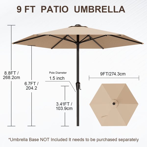 product-fancy-c65e289b-f688-4e54-89d6-70ef8176d3dd 9FT Outdoor Patio Umbrella, Market Table Umbrella with Crank & 6 Sturdy Ribs, UV Protection Windproof, Pool Umbrella Perfect for Deck, Backyard, Lawn And Garden
