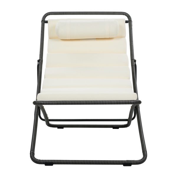 [Outdoor Folding Chair] TREXM 2pcs Outdoor Folding Chair, Rattan-Wrapped Patio Chair with Adjustable Backrest, Thick Cushion, and Detachable Headrest, for the Poolside, Beach, Backyard, Decck, and Camping