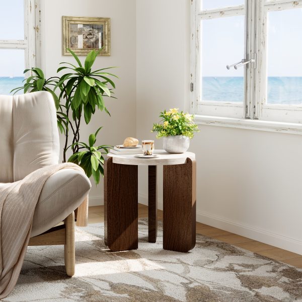 product-fancy-c6880ea1-efa6-4204-af44-259471567046 Brown Marble Look Side Table, Faux Marble MDF End Table for Living Room, Bedroom - Modern Accent Table with Lower Shelf for Couch, Sofa, Small Apartment