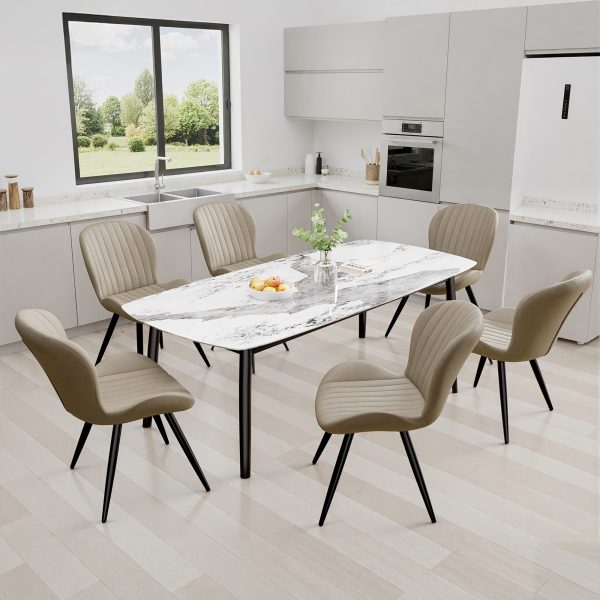 product-fancy-c69ab8fb-0887-4cf7-82c8-0ce3eec1cf4e Set Of 2/4 Dining Chairs - Boucle Upholstered Kitchen Chairs with Curved Backrest & Metal Legs - Mid Century Modern Round Dining Room Chairs for Vanity, Living Room