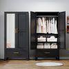 product-fancy-c69c80d4-2b41-4fe2-b266-5272302c9db2 Bedroom with Mirror Wardrobe, 71 Inch High Wardrobe with Drawers, Clothing Storage Cabinet with Adjustable Shelves And Hangers