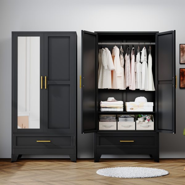 product-fancy-c69c80d4-2b41-4fe2-b266-5272302c9db2 Bedroom with Mirror Wardrobe, 71 Inch High Wardrobe with Drawers, Clothing Storage Cabinet with Adjustable Shelves And Hangers