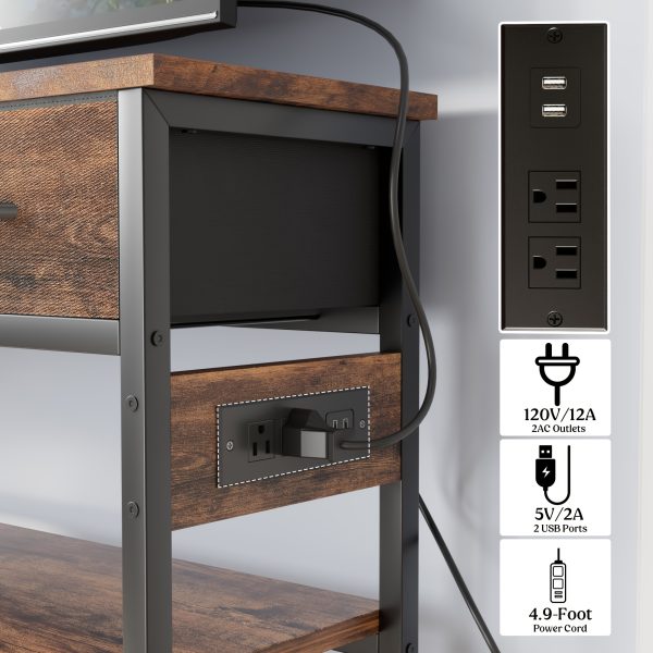 product-fancy-c6edf797-c08d-4a75-9c20-103beb3fabd9 3-Tier Console Table with Charging Station (2 AC Outlets + 2 USB Ports) - Hardwood Entryway Sofa Table with 3 Breathable Fabric Drawers & Open Shelves, Adjustable Feet, Modern Rustic Design for Narrow Spaces, Living Room, Hallway
