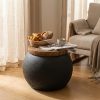 product-fancy-c6f93440-70c7-4bde-a82e-723efcb3c47b 17" Outdoor Indoor Side Table for Patio, Accent Decorative Garden Stool Wooden-Look Top Concrete Table for Room Bedroom, Garden, Backyard