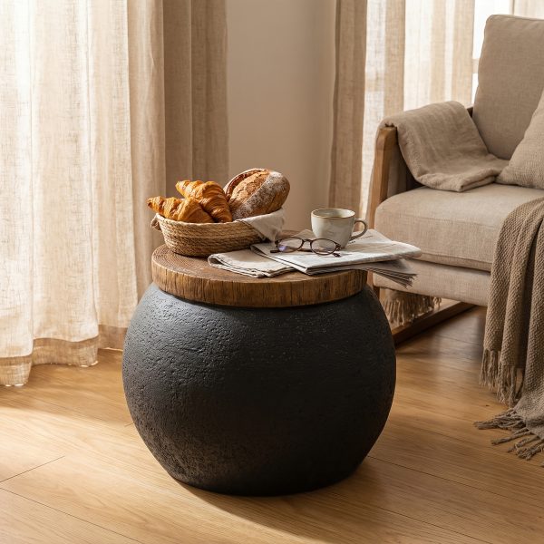 product-fancy-c6f93440-70c7-4bde-a82e-723efcb3c47b 17" Outdoor Indoor Side Table for Patio, Accent Decorative Garden Stool Wooden-Look Top Concrete Table for Room Bedroom, Garden, Backyard